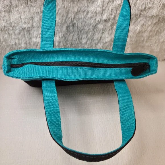 Mini Turquoise Canvas Cosmetic Tote Carry Bag - Picture 6 of 11